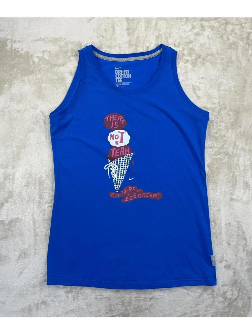 Nike Tank Top Dri-Fit Shirt L Blue There Is No I In TEAM Ice Cream Logo Women’s